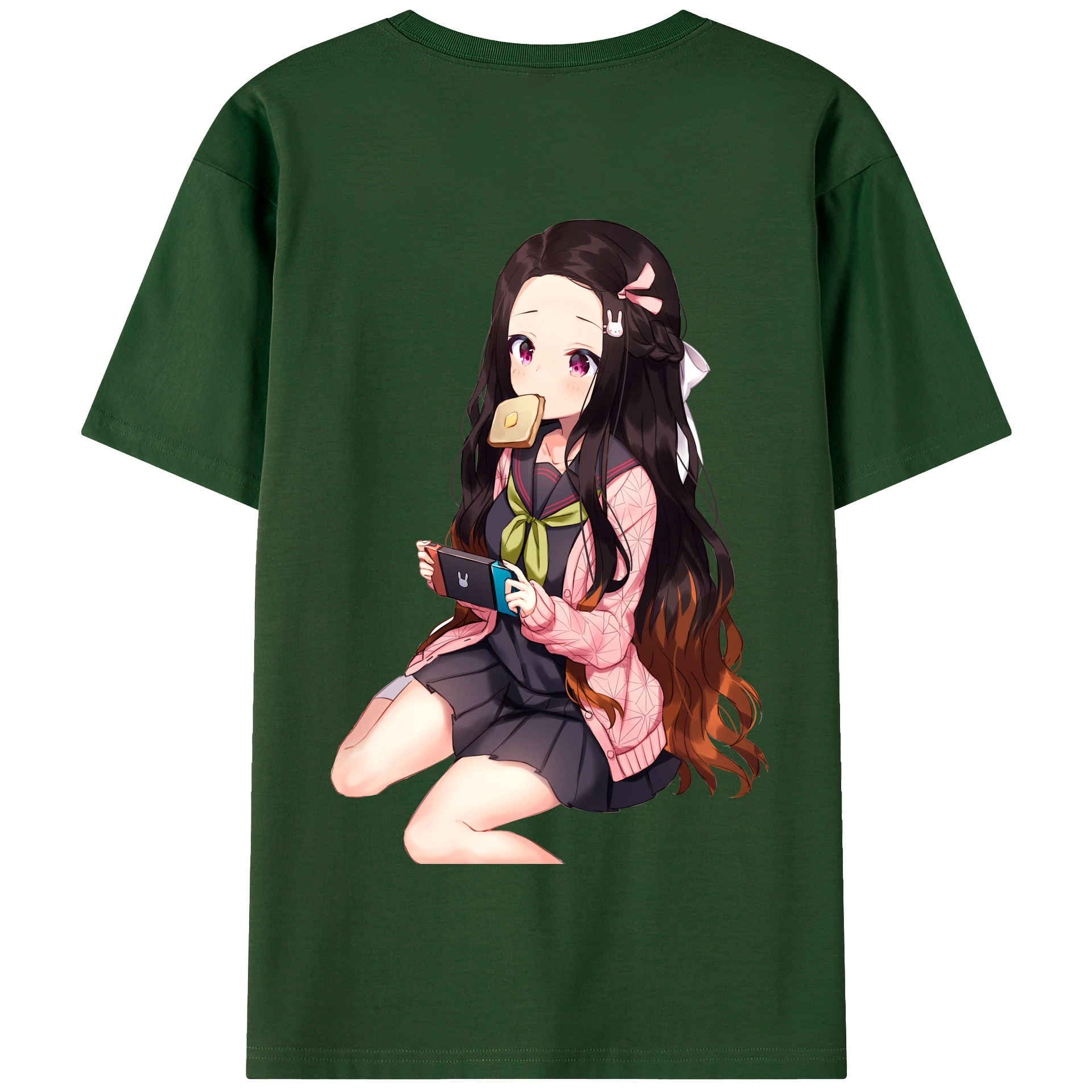 （画像用） 鬼滅の刃（きめつのやいば）竈門 禰󠄀豆子／かまど ねずこ Kamado Nezuko 綿100％半袖Tシャツ（背面プリント）